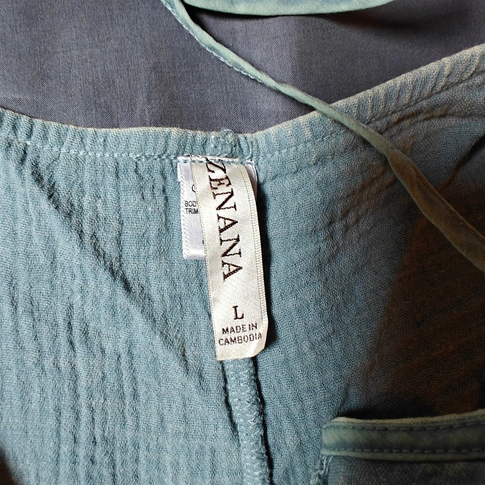 Zenana‎ Blue Grey Washed Double Gauze Wide Leg Tie Back Overalls Large - Picture 7 of 10